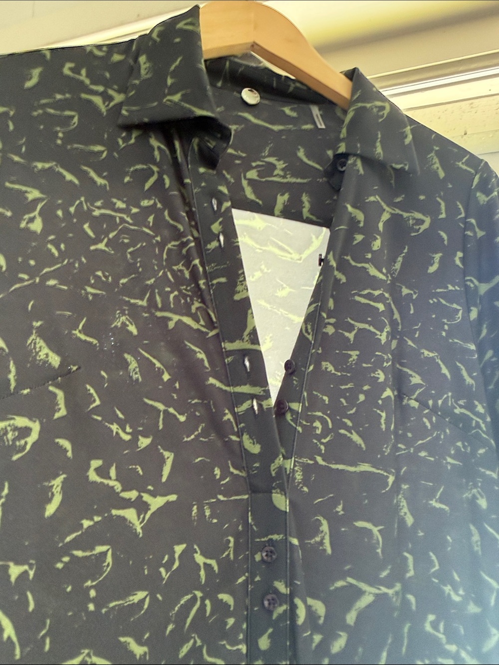Margaret O'Leary Black Long Sleeve Shirt Dress with Green Abstract Accents - Picture 3 of 6